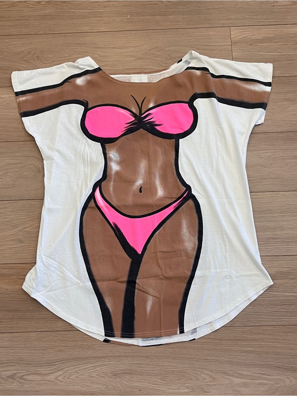 True Vintage Single Stitch Y2K Pink Bikini Body Graphic Oversized Beach Coverup